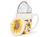 Abbott Collection - Sunflowers & Bees Covered Mug & Strainer