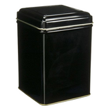 Square Tin Tea Caddy with Hinged Lid - Black