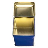 Square Tin Tea Caddy with Hinged Lid - Blue