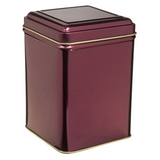 Square Tin Tea Caddy with Hinged Lid - Burgundy
