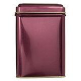 Square Tin Tea Caddy with Hinged Lid - Burgundy