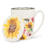 Abbott Collection Sunflowers & Bees Covered Mug & Strainer