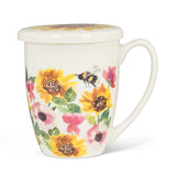 Abbott Collection Sunflowers & Bees Covered Mug & Strainer