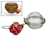 G & H  Tea Services - Sheffield Mesh Ball Tea Ball Infuser with Red Tea Pot Charm